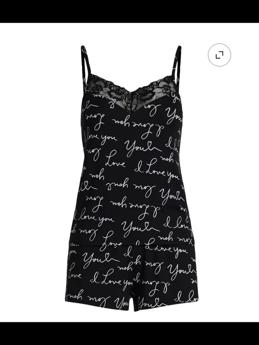 Lace-Trim Script Dreamy Soft Cami Shorts Set - Black